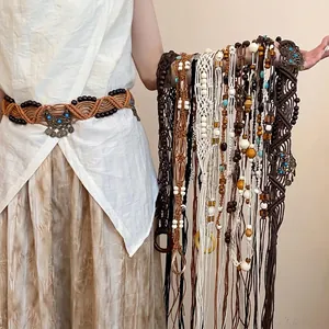 Bohemian Ethnic Style Multi Layer Woven Rope Circular Wood Bead Waist Chain Fashion Metal Belt For Women Jewelry Accessory