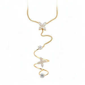 Elegante bracciale con anello a fiore in zircone con finitura oro - 82 chars