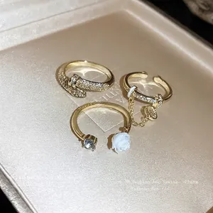 Zirconia Snake Flower Open Ring For Women Copper Inlaid Zirconia Personality Index Finger Ring Light Luxury High End Jewelry