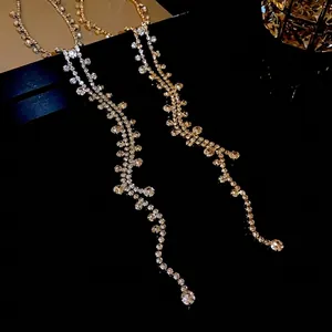 Elegant rhinestone geometric tassel necklace with brilliant round crystal charms