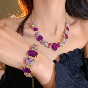 Elegant purple gemstone necklace and bracelet set for women with retro luxury design aesthetic