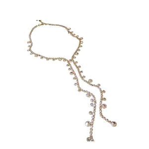 Elegant sparkling rhinestone Y-shaped tassel necklace with geometric crystal accents