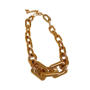 Chunky gold metal link necklace, minimalist punk style collar chain jewelry