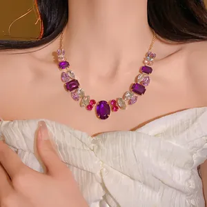 Vintage purple gemstone statement necklace worn on an elegant model for styling