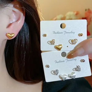 Elegant Bowknot Heart Artificial Pearl Stud Earrings Set For Women 18K Gold Plated 925 Sterling Silver Post Rhinestone Jewelry