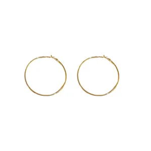 Large thin gold-colored metal round hoop earrings for women, simple minimalist style