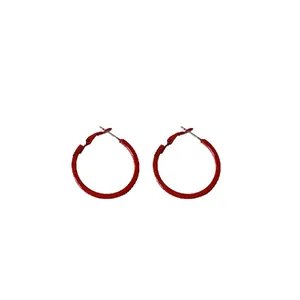 Classic vibrant red round hoop earrings with steel needles for women fashion jewelry