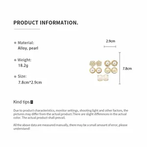 Detailed size and material specifications for retro alloy pearl stud earrings set