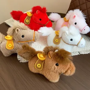 Adorable colorful plush horse keychains featuring golden ingot saddles for bag charms