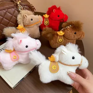 Adorable plush horse keychain collection with gold ingot charms for bag accessories