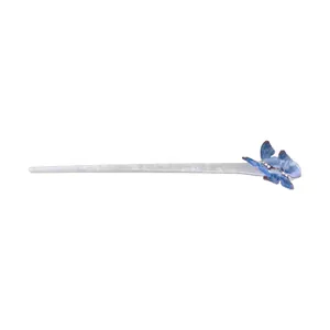 Elegant acetate hair stick with sparkling blue butterfly decorative accents