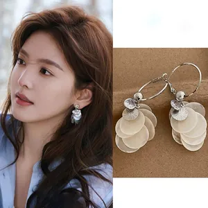 Silver Earring Post Zirconia Shell Tassel Drop Earrings Minimalist Round Dangle Earrings For Vacation Women Jewelry