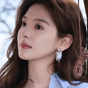 Elegant silver needle shell tassel earrings with zircon for beach vacation style