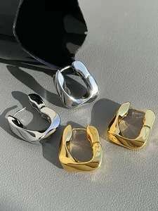 French Minimalist Geometric Metal Hoop Earrings Real Gold Plated Twisted U-Shaped Huggie Earrings With 925 Silver Post Jewelry For Women
