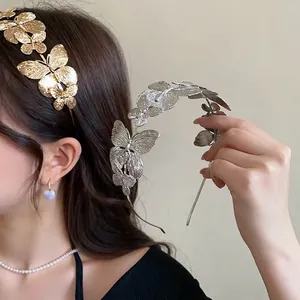 French Vintage Metal Butterfly Headband Elegant Court Style Light Luxury Gold Silver Alloy Hair Accessory For Wedding Women