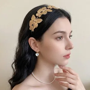 Elegant French style gold metal butterfly headband for women's hair accessories