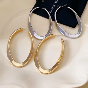 European Geometric Hollow Oval Earrings Cold Style Personality Fashion Copper Earrings 925 Sterling Silver Post Jewelry