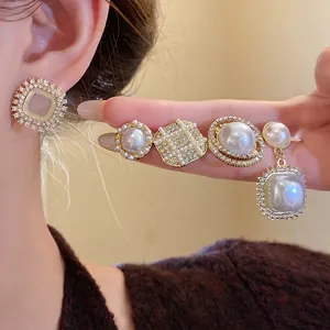French Retro Alloy Artificial Pearl Rhinestone Earring Collection 925 Sterling Silver Earring Post For Women Jewelry
