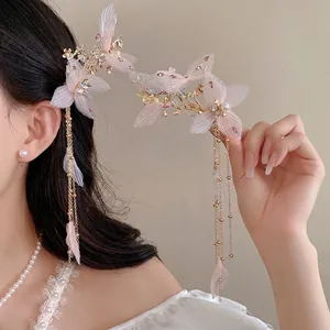 Elegante Fermaglio per Capelli in Tessuto Con Fiori Strass e Perle Artificiali Nappa Oro Rosa Vacanza Mare Clip a Becco
