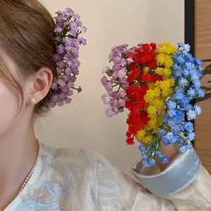 Forest Style Gypsophila Flower Hair Fork Metal Alloy Sweet Floral Hairpin Elegant Headwear For Women Wedding Party Jewelry Accessories