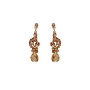 Elegant vintage rose gold teardrop earrings with fan-shaped crystal pavé design.