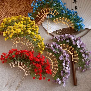 Handmade artificial baby's breath flower hair pins in blue, yellow, red and purple colors