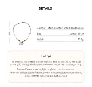 Detailed specifications for the ginkgo leaf wood bead long sweater chain necklace.
