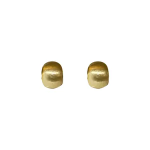 Minimalist brushed gold bean stud earrings with sterling silver needles for women