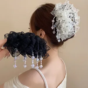 Pince à Cheveux Crabe en Dentelle Style Coréen Élégant Barrette Fleur Avec Gland en Strass pour Femmes Accessoires Cheveux