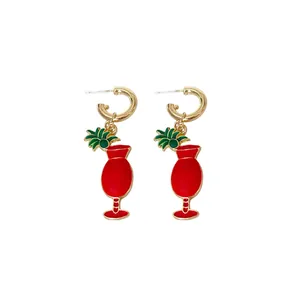 Boucles d'oreilles pendantes en émail verre à cocktail avec aiguille en argent