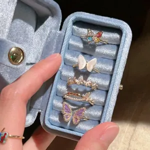 Korean Style Butterfly Rhinestone Adjustable Ring For Women Elegant Artificial Pearl Open Finger Jewelry Gift