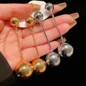 Exaggerated Metal Ball Tassel Stud Earrings For Women 925 Sterling Silver Earring Post Mirror Finish Gold Silver Geometric Jewelry