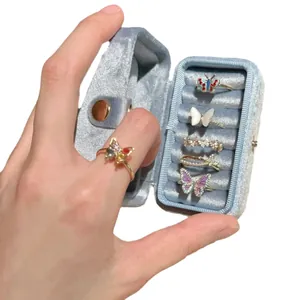 Exquisite colorful butterfly rings set with blue velvet box, dainty forest style jewelry for women