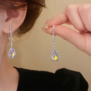 French style elegant teardrop crystal drop earrings with sparkling rhinestone pave
