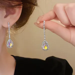 Elegant French-style water drop earrings with dazzling rhinestone crystals for women