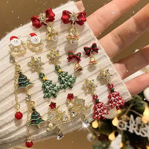 Christmas Tree Snowflake Bowknot Bell Drop Earrings With 925 Sterling Silver Earring Post Rhinestone Artificial Pearl Festive Jewelry