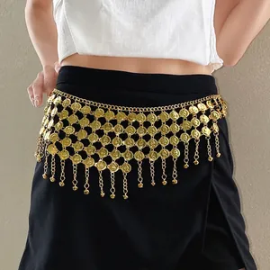 Elegante goudmetalen tailleketting met muntkwastjes en portretbedeltjes voor dames