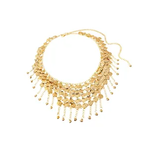 Boho gouden munt kwastje taille ketting riem met portret reliëf voor etnische mode