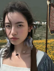 Detailed macro shot of grey feather tassel drop earrings on model with boho aesthetic