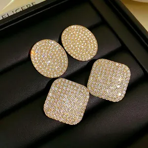 Boucles d'Oreilles Clous Géométriques en Alliage Avec Strass Tige en Argent Luxe Léger Bijoux Pave Ovales Losange pour Femmes