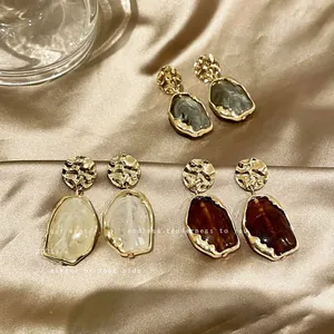 Orecchini a Bottone in Resina Vintage Perno in Argento Sterling 925 Lega Intarsio Cristallo Geometrici Gioielli Donna Regalo