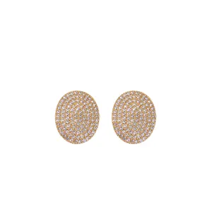 Élégantes boucles d'oreilles clous ovales géométriques en argent avec pavé de cristaux