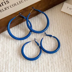 Retro Klein blue hoop earrings with S925 silver needles for a minimalist chic look