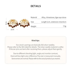 Comprehensive size and material details for vintage tiger eye stone tassel earrings
