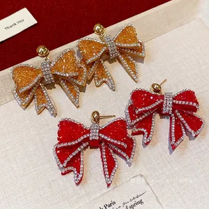 Elegant Bowknot Rhinestone Resin Stud Earrings With 925 Sterling Silver Earring Post For Women Sweet Luxury Bow Earrings Jewelry