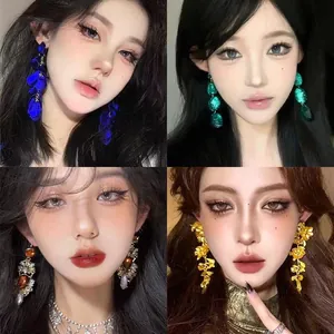 Vintage Butterfly Artificial Pearl Tassel Earrings For Women Luxurious Rhinestone Inlaid Silver Earring Post Drop Earrings