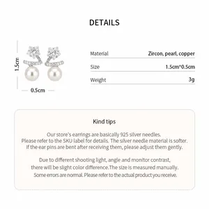 Detailed product info for star pearl stud earrings showing size, material and 925 silver needle