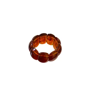 Vintage marbled amber-colored oval bead elastic bracelet for women on white background