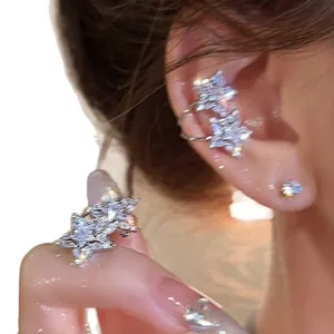 Elegant zircon star ear cuff earring featuring a minimalist silver-tone finish for women