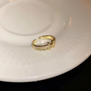 Elegant 18k gold plated open ring featuring a sparkling cubic zirconia H-letter motif